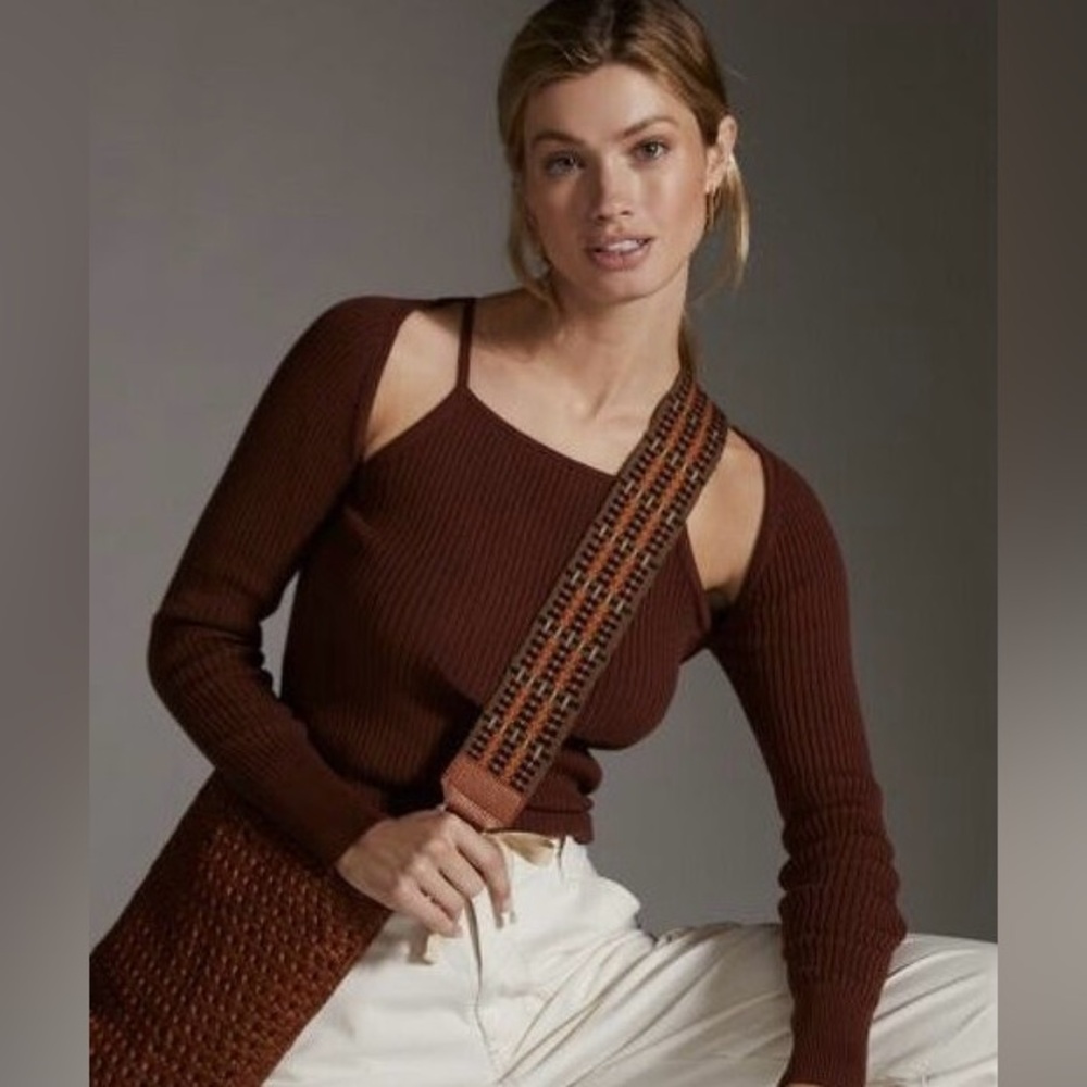 NWT Anthropologie Ribbed Terracotta Cut Out Sweater